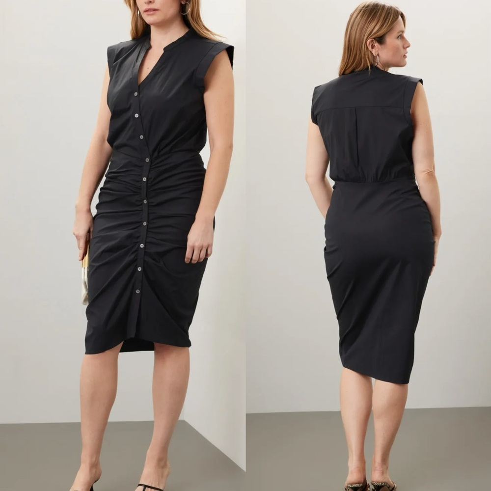 Veronica Beard Ruched Black Shirt Dress